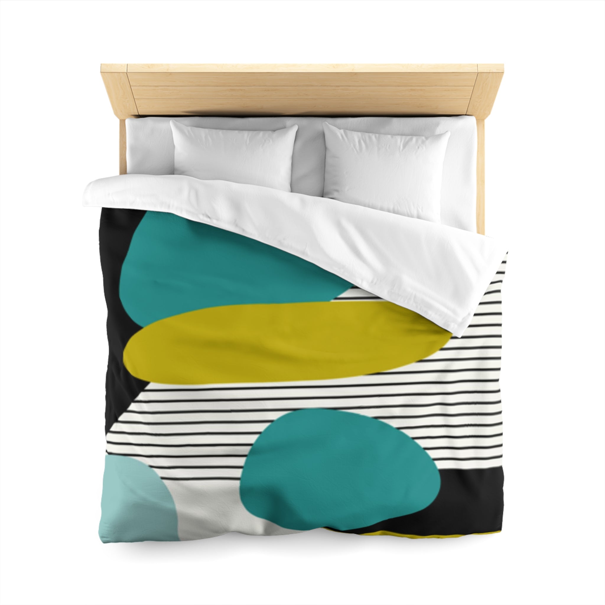 Mid Century Modern Retro MCM Design Abstract Turquoise, Green, Black, Light Blue Microfiber Duvet Cover - Mid Century Modern Gal