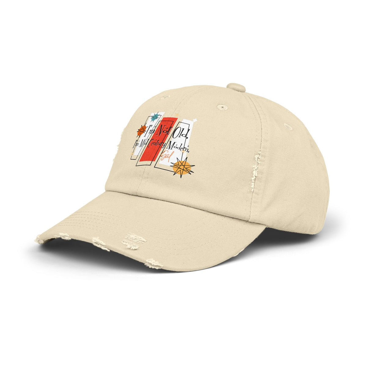 I'm Not Old, I'm Mid Century Modern ® Distressed Retro Mod Distressed Cap - Mid Century Modern Gal