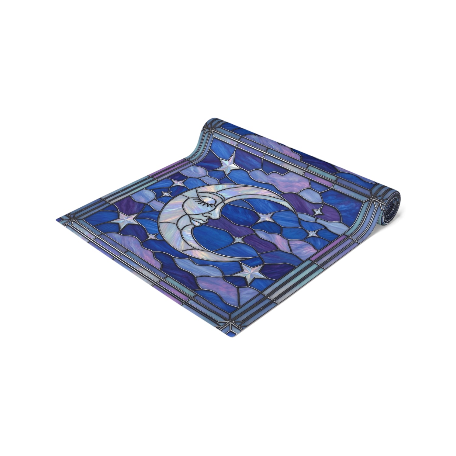 Halloween Stained Glass Style Night Sky Moon Stars Clouds Table Runner - Mid Century Modern Gal