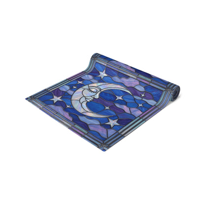 Halloween Stained Glass Style Night Sky Moon Stars Clouds Table Runner - Mid Century Modern Gal