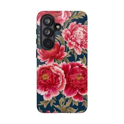 Chinoiserie Royal Blue Pink, Red Roses And Peony Floral Tough Phone Case