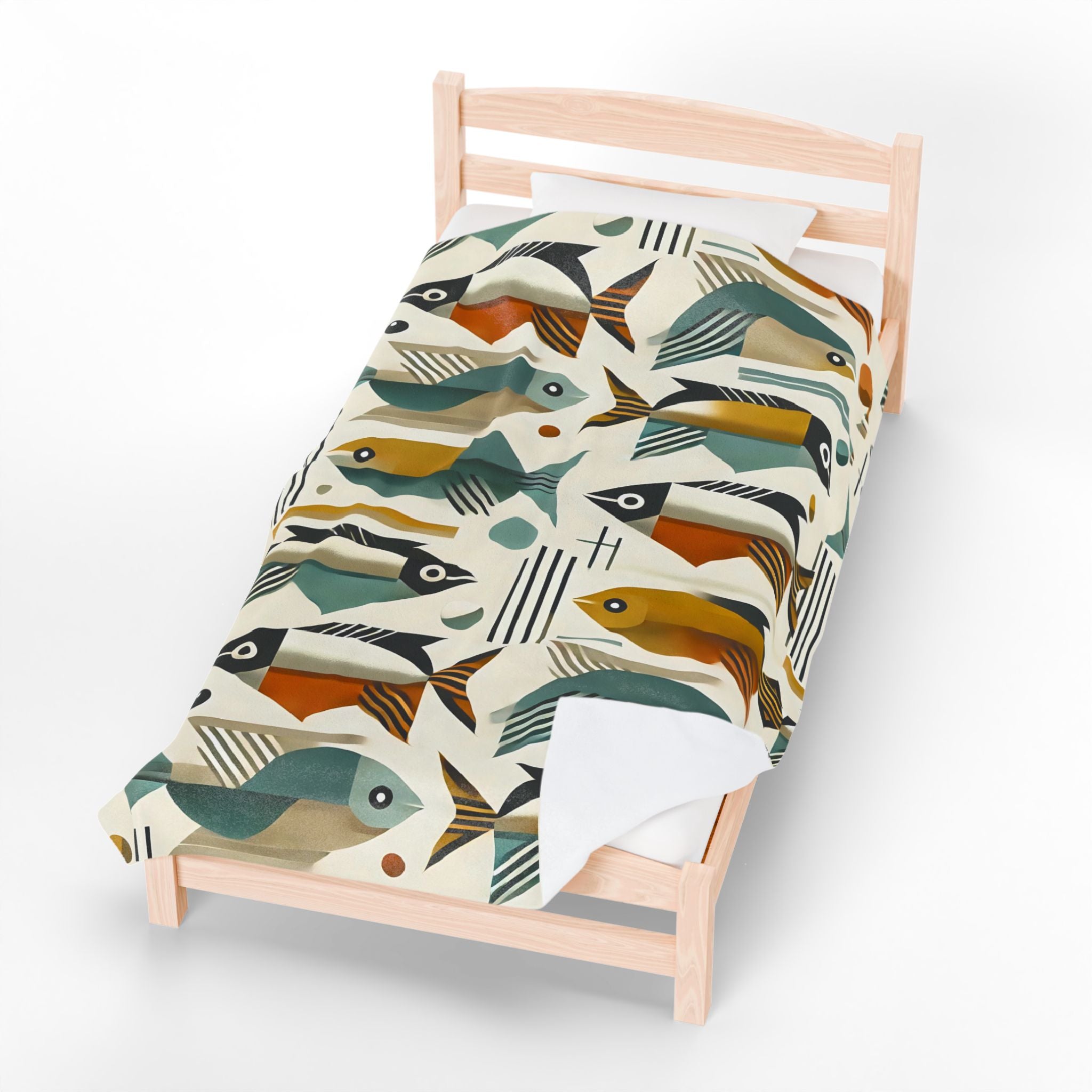 Mid Century Modern Bauhaus Colorful Fish Pattern Plush Blanket for Cozy Living Spaces - Mid Century Modern Gal