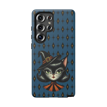 Vintage Halloween Black Cat Sexy Sexton Mid Century Modern Blue Tough Phone Case