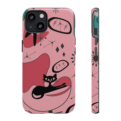 Atomic Cat, Pink Mid Century Modern, Egg Chair, Space Cat Tough Phone Case