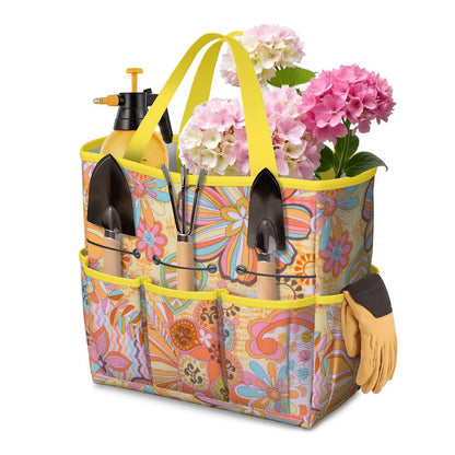 Vintage 70s Floral Pink Yellow Blue, Groovy Mid Mod Flower Power Garden Tool Bag - Mid Century Modern Gal