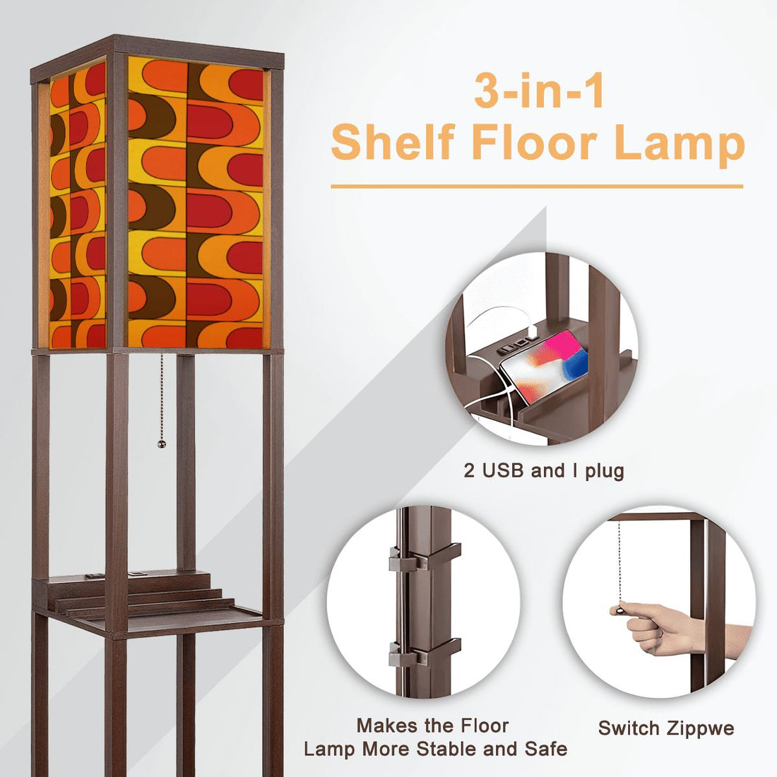 Retro Groovy Wave 70s Mod Floor Lighting With Shelves - Mid Century Modern Gal