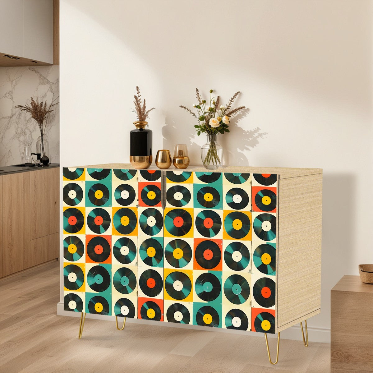 Retro Groovy Record Storage, Sideboard Wooden Storage Cabinet