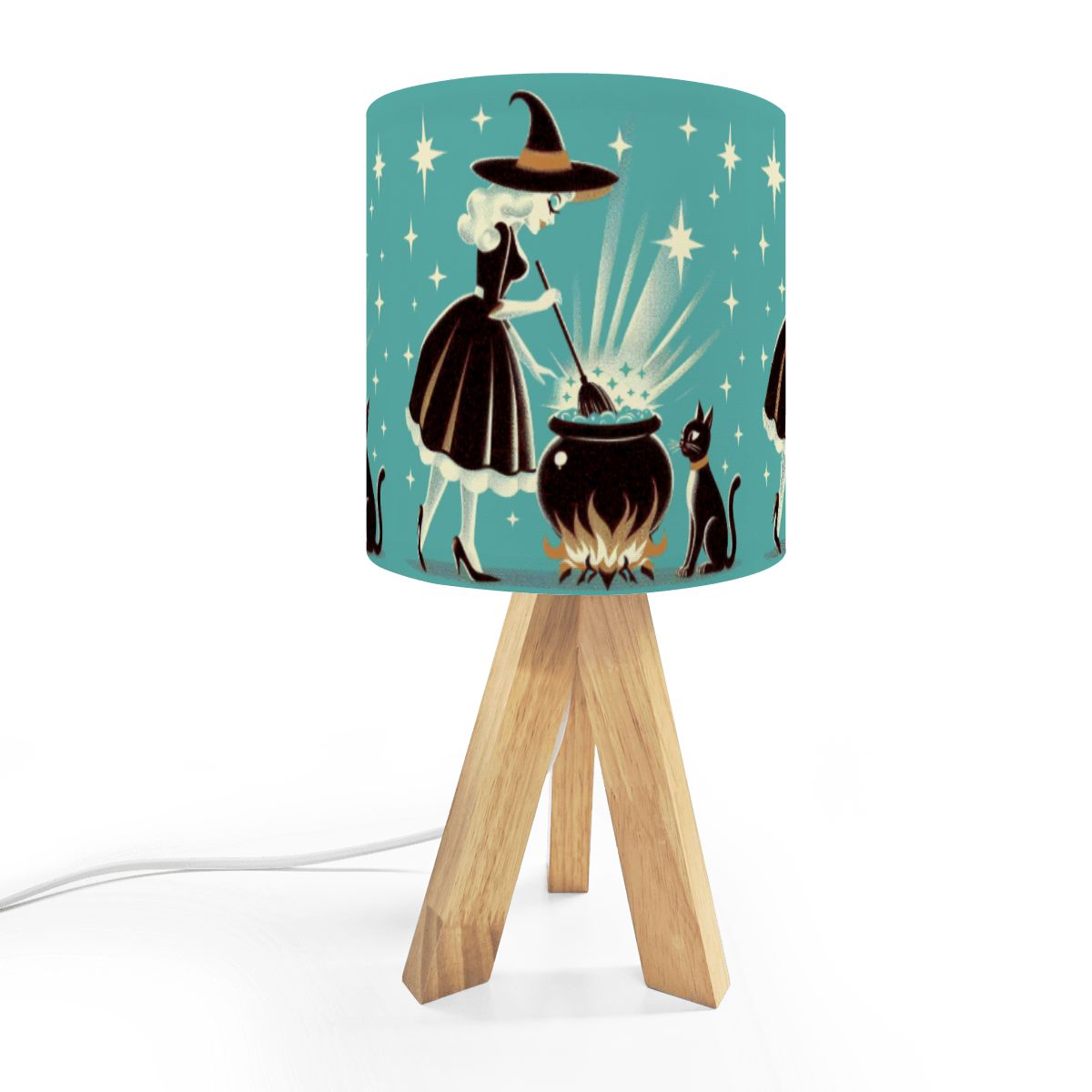Witch's Brew Mid Century Modern Halloween Gothic Teal Tripod Table Lamp - Mid Century Modern Gal