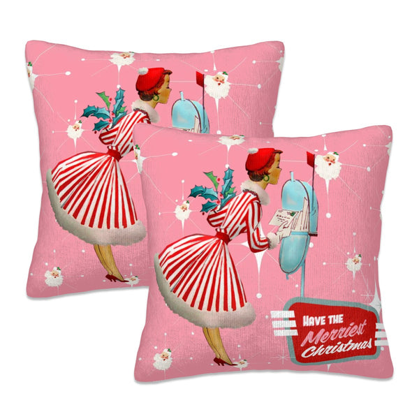 Mid Century Modern Christmas Pillow, Atomic Pink, Mod Gal Kitschy Pillow Covers