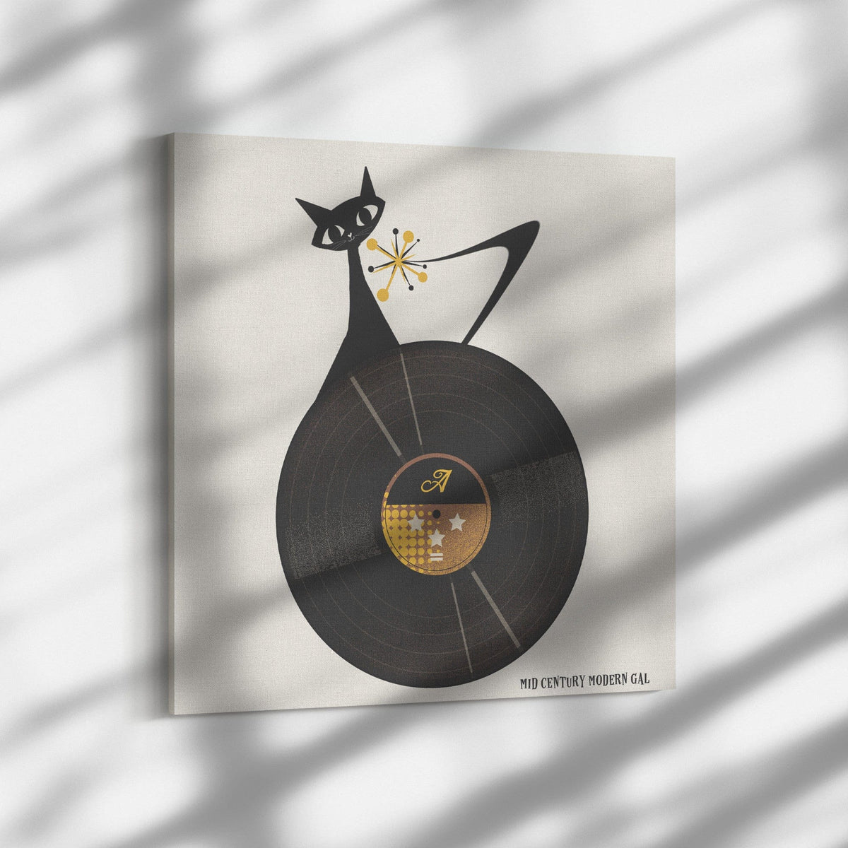Atomic Cat, Groovy Record, Mid Century Modern Wall Art Wall Art 14x14 / .75