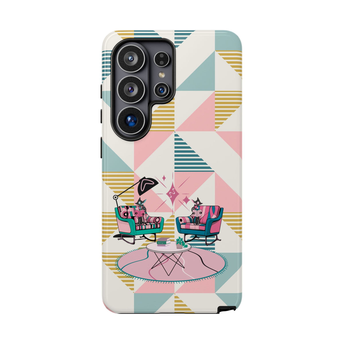 Atomic Cats Reading, Book Talk, Book Lover, Retro Chic Phone Case with Retro Vibe - Cozy Living Room Design
