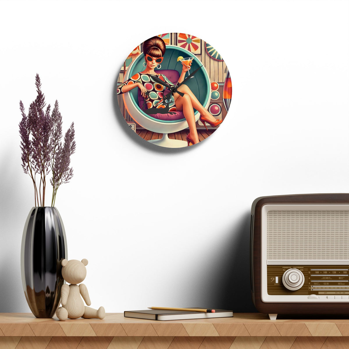 Mid Mod Gal Retro 60s Atomic Cat Mid Century Modern Wall Clock - Mid Century Modern Gal