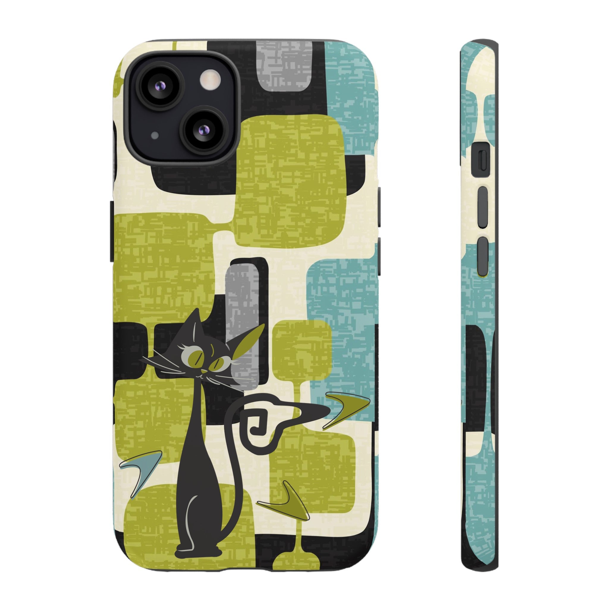 Mid Century Modern Geometric Kitschy Cat, Boomerang Retro Smart Phone Tough Cases