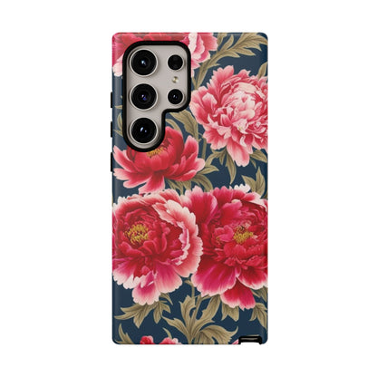 Chinoiserie Royal Blue Pink, Red Roses And Peony Floral Tough Phone Case