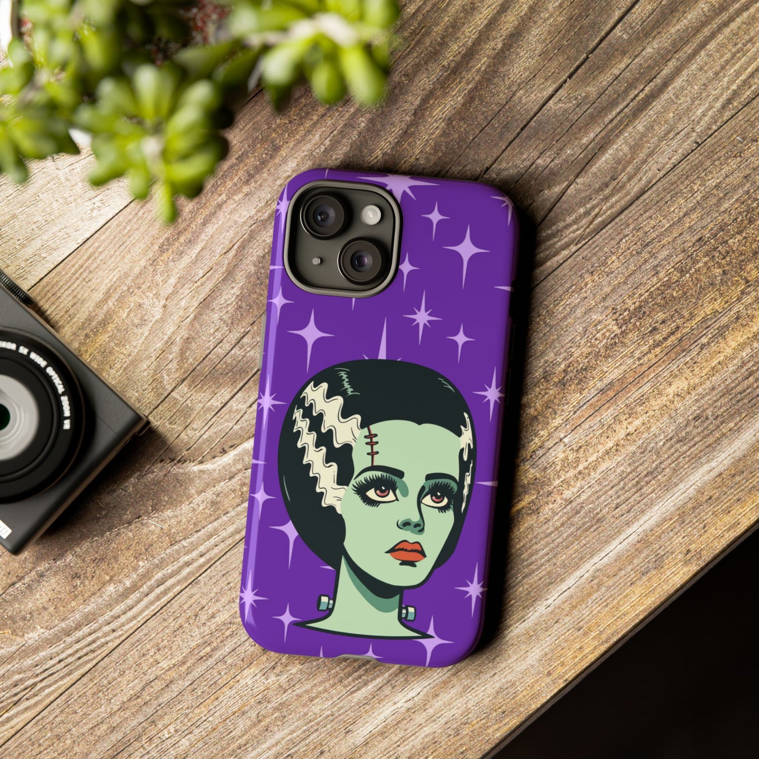 Bride of Frankenstein Retro Mid Mod Horror Buff Purple Halloween Tough Phone Case - Mid Century Modern Gal