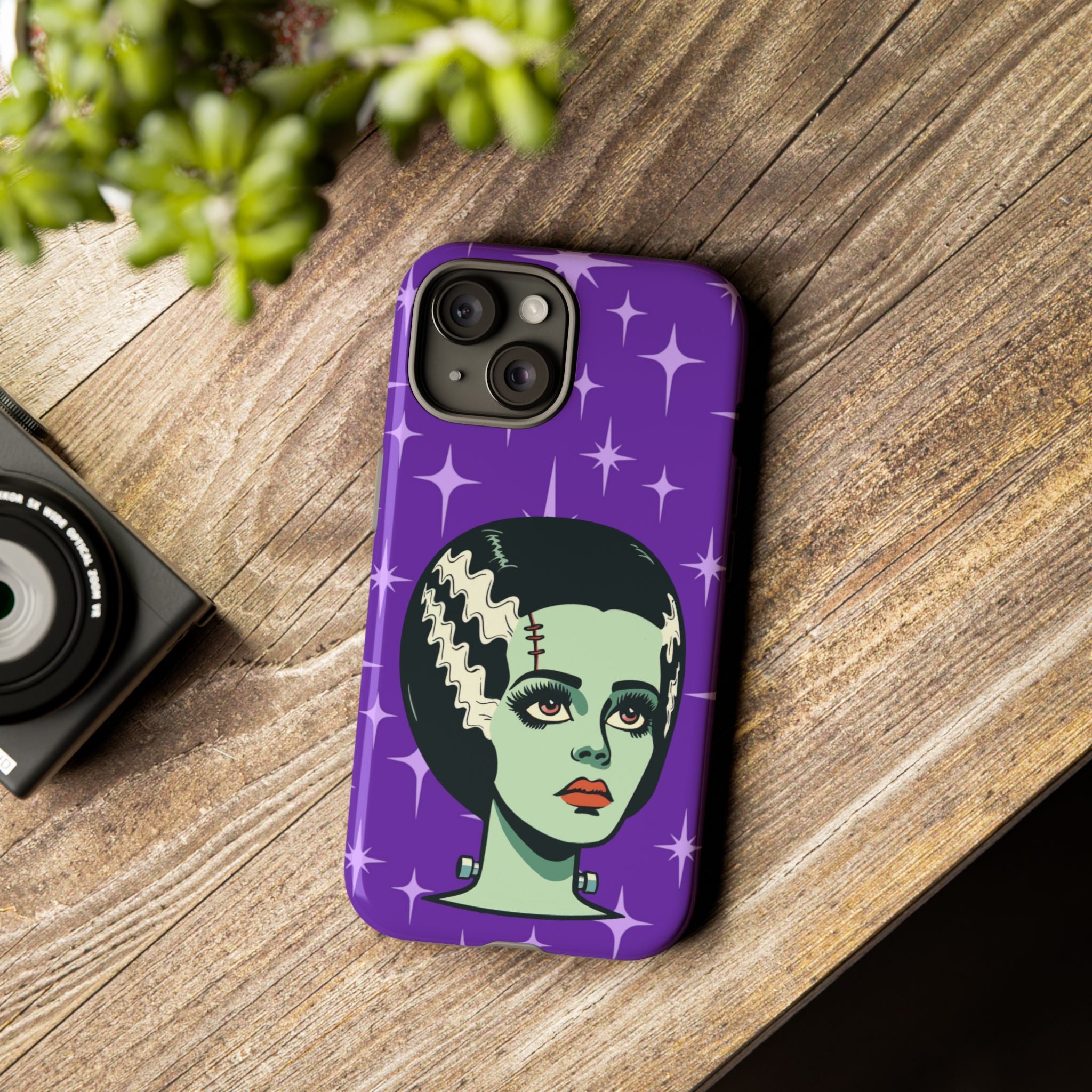 Bride of Frankenstein Retro Mid Mod Horror Buff Purple Halloween Tough Phone Case - Mid Century Modern Gal