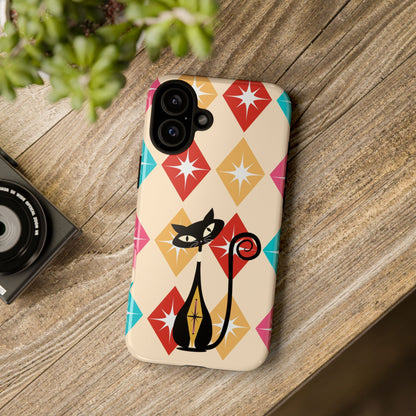 Mid Century Modern Atomic Cat, Atomic 50s Diamonds Retro Phone Tough Cases