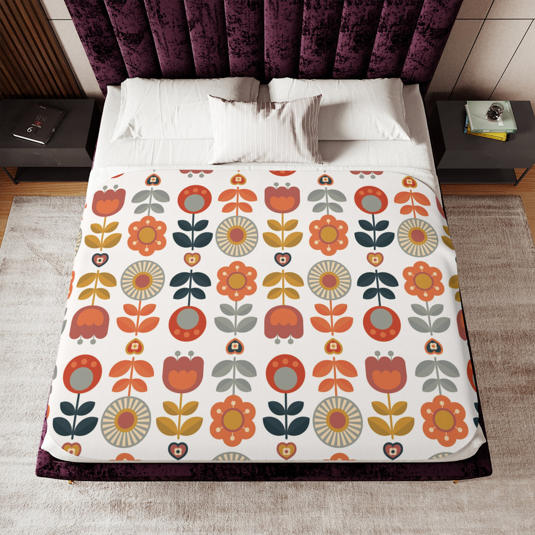 Scandinavian Modern Danish Mid Mod Floral Sherpa Blanket - Mid Century Modern Gal