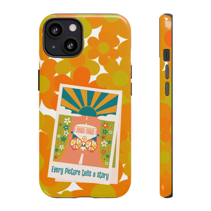 Retro Phone Case, Orange Flower Power, Polaroid Picture, Mod Smart Phone Tough Phone Cases