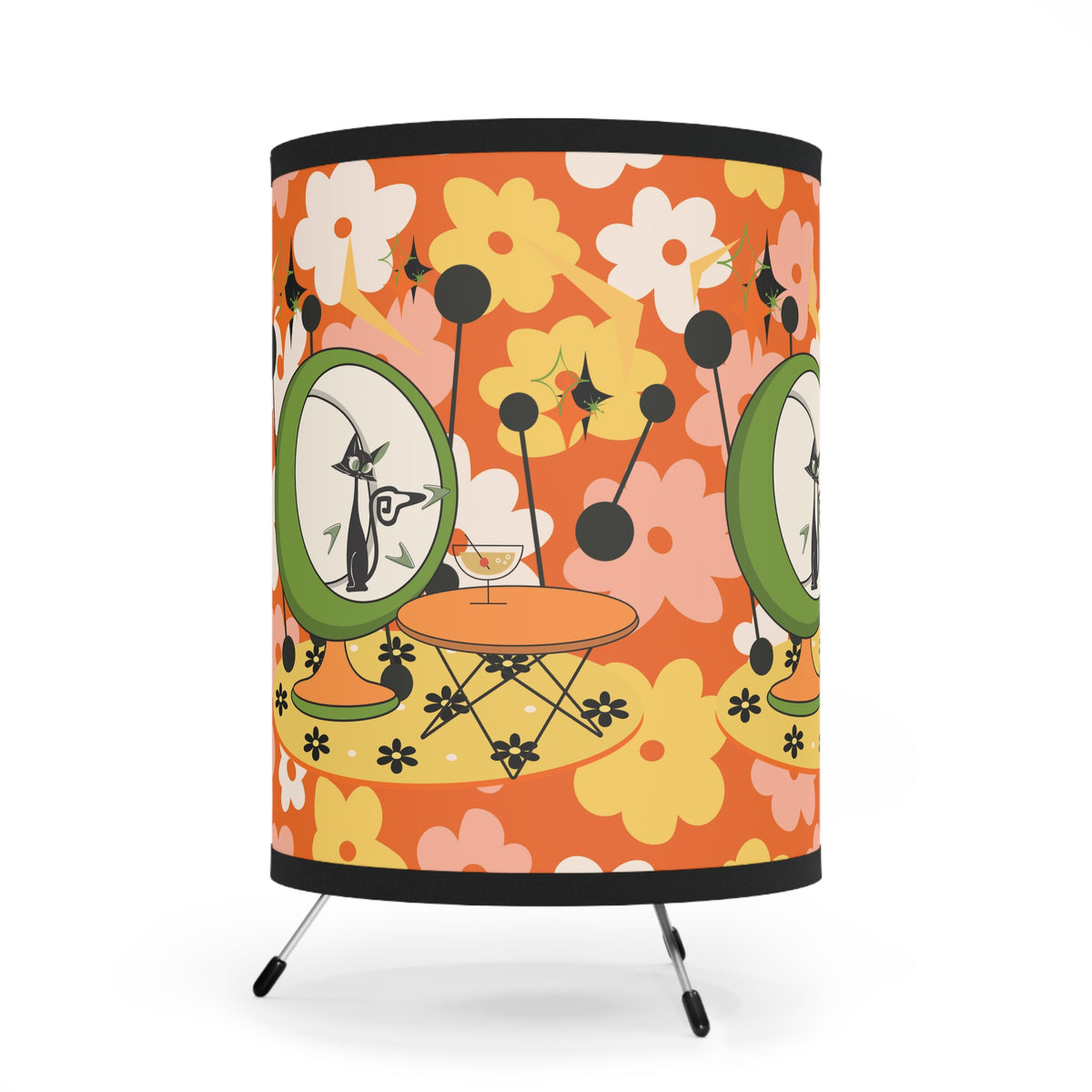 Atomic Cat Retro Tripod Lamp Flower Design, Kitschy Mod Summer Vibes - Perfect for Chic Home Decor - Mid Century Modern Gal