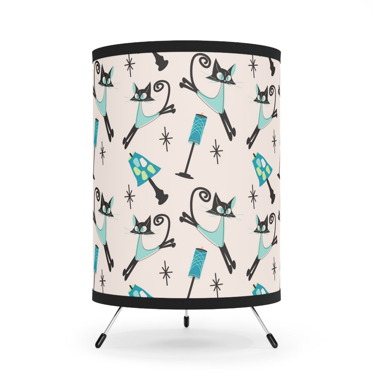 Atomic Kitty Kitschy Cute, Boomerang, Mid Century Modern Tripod Lamp - Mid Century Modern Gal