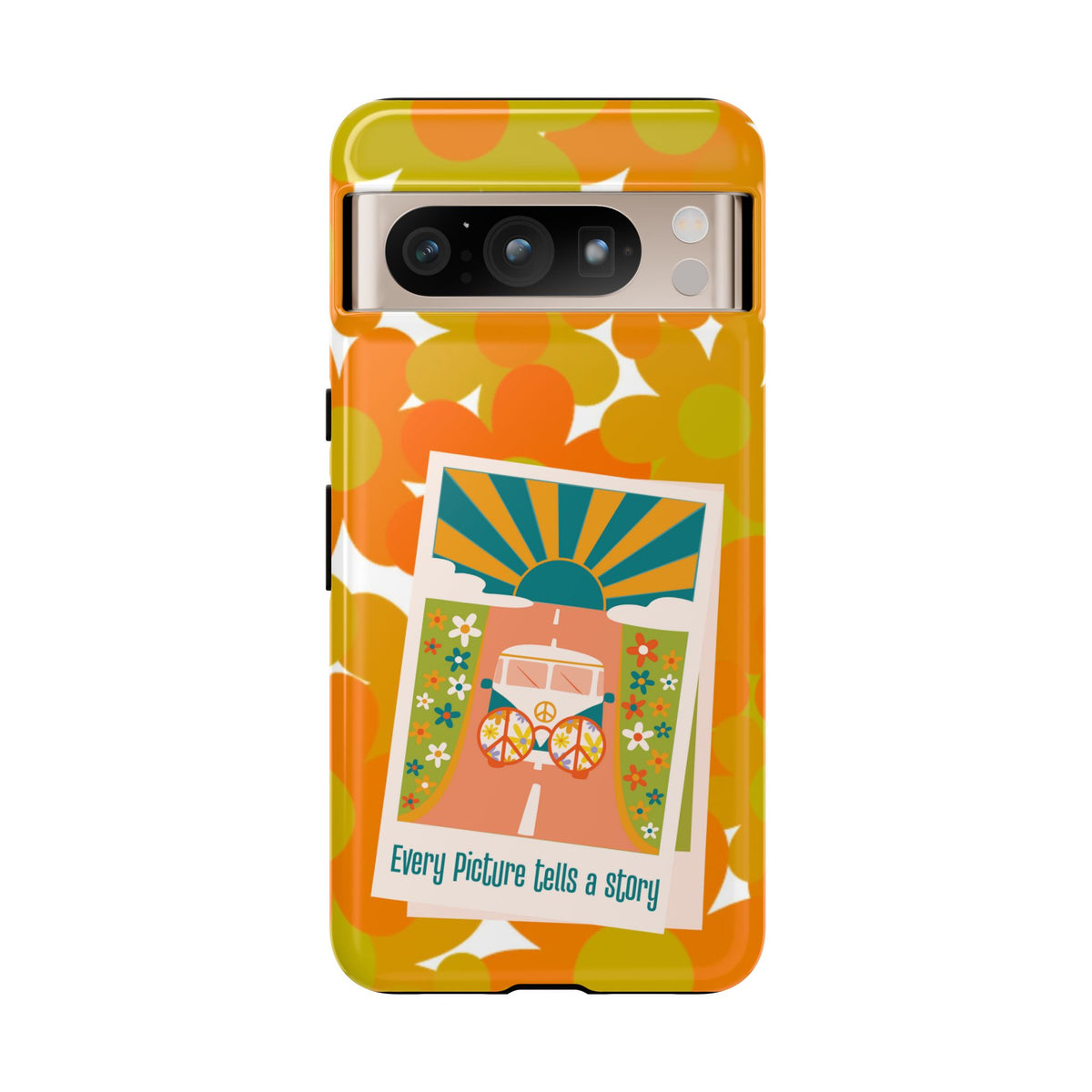 Retro Phone Case, Orange Flower Power, Polaroid Picture, Mod Smart Phone Tough Phone Cases