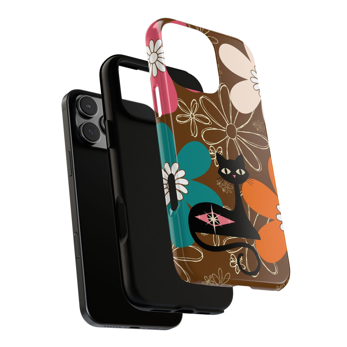 Atomic Cat Retro 70s Vibe Flower Power Tough Cases: Cute Floral and Cat Phone Case for Cat Lovers