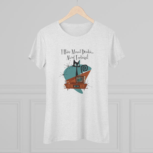 Atomic Kitschy Cat, Funny Cocktail Tee, Mid Century Modern Style Women's Triblend Tee