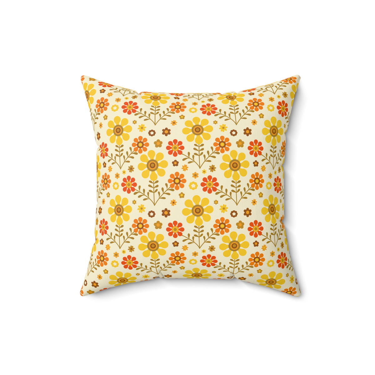 70s Mod Daisy Floral Retro Orange, Yellow Groovy Pillow Cover And Insert - Mid Century Modern Gal