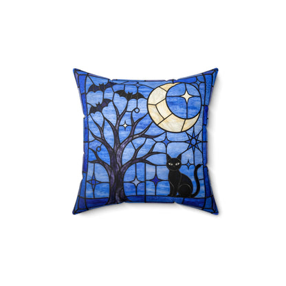 Halloween Stained Glass Inspired Night Sky Black Cat Pillow Cover and Insert - Mid Century Modern Gal