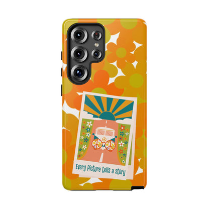 Retro Phone Case, Orange Flower Power, Polaroid Picture, Mod Smart Phone Tough Phone Cases