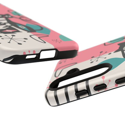 Mid Mod Atomic Cat Boomerang Starburst, Pink, Black Kitschy Stylish Cat Phone Case: Modern Design for Cat Lovers