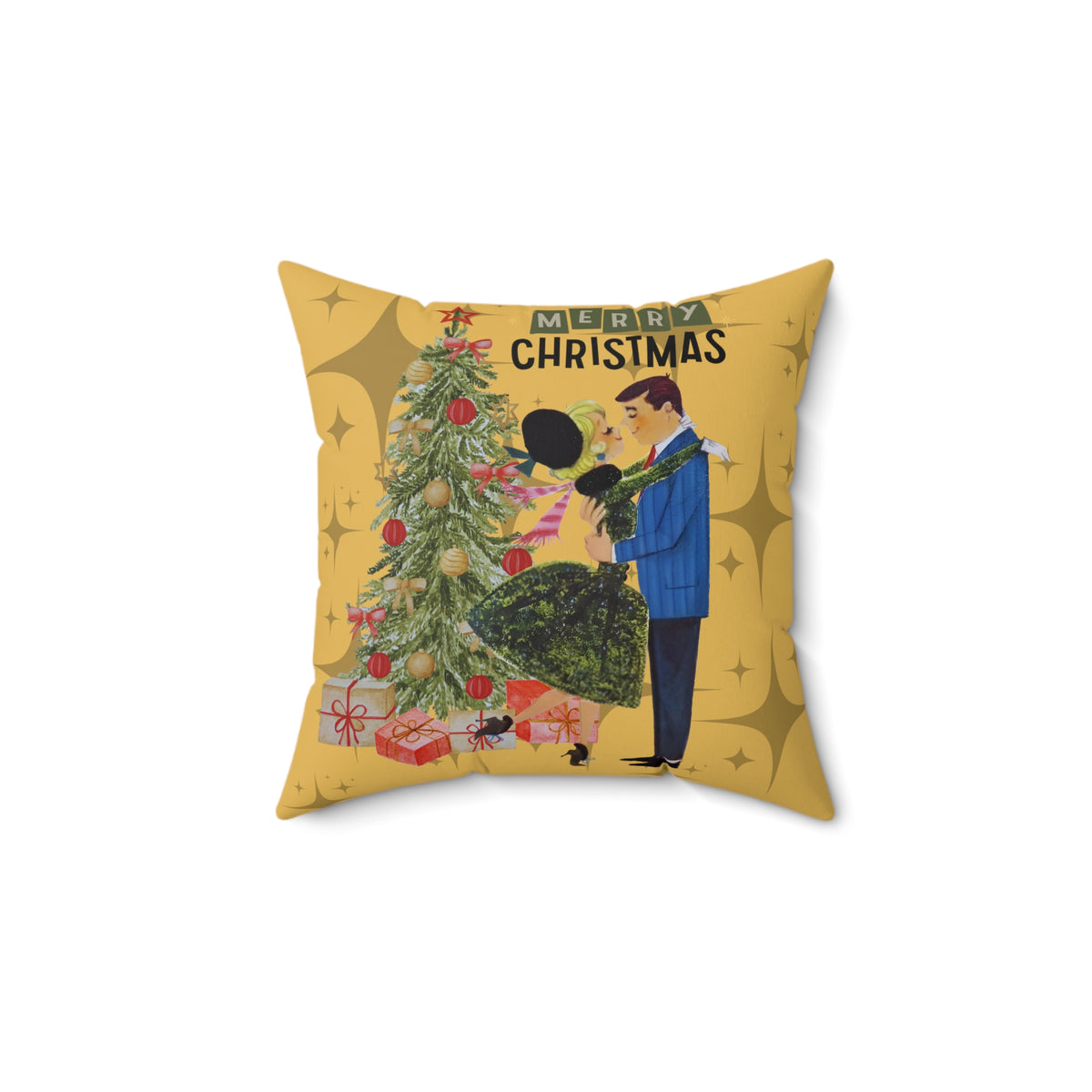 Retro Holiday Kitsch, Merry Christmas Decorative Pillow - Retro Holiday Throw Cushion - Mid Century Modern Gal