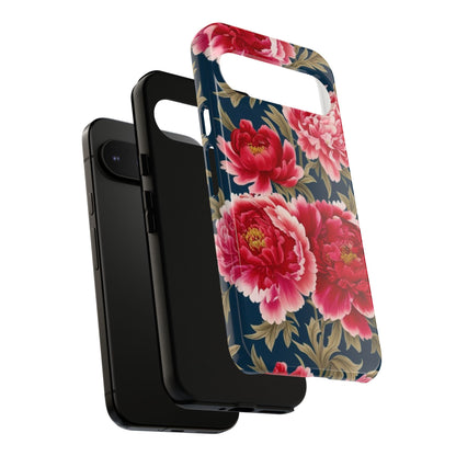 Chinoiserie Royal Blue Pink, Red Roses And Peony Floral Tough Phone Case