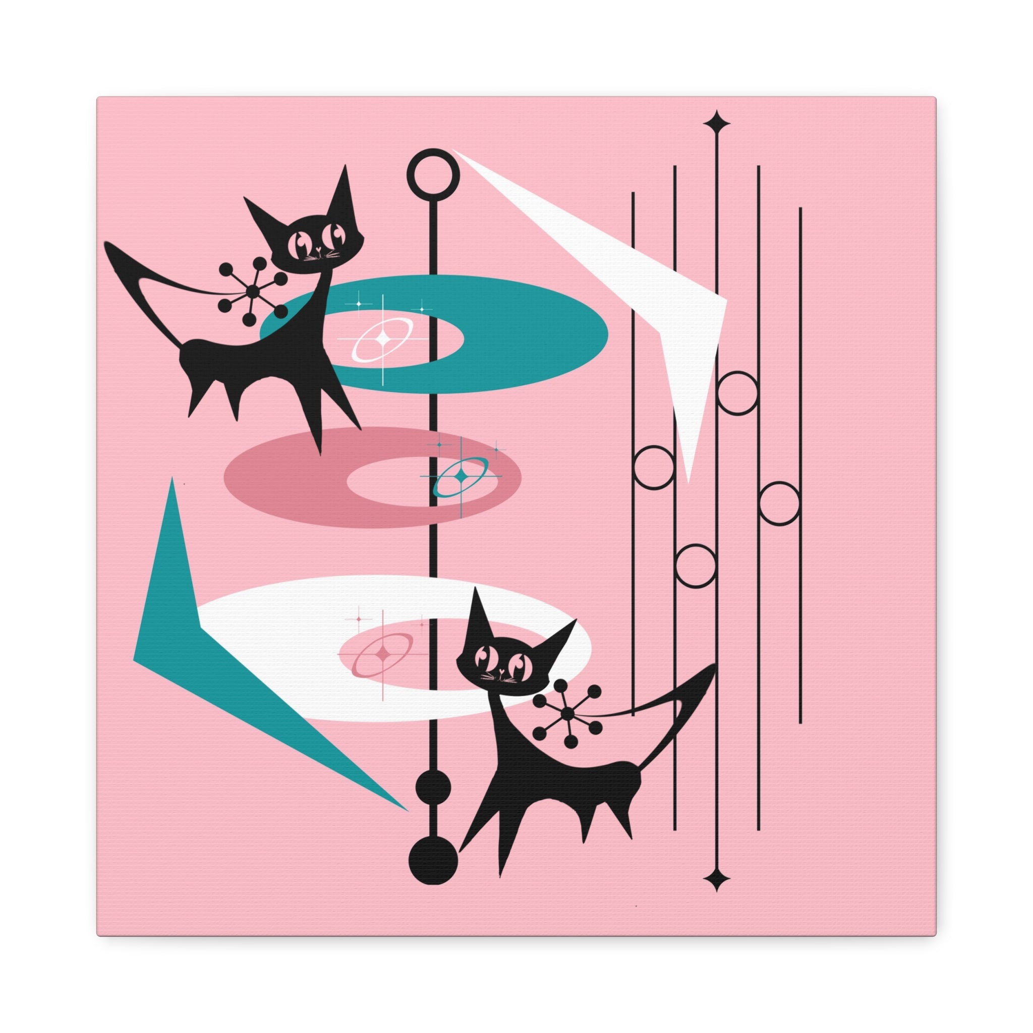 Atomic Cat Pink Abstract Minimalist Mid Century Modern Wall Canvas Art - Modern Geometric Wall Decor