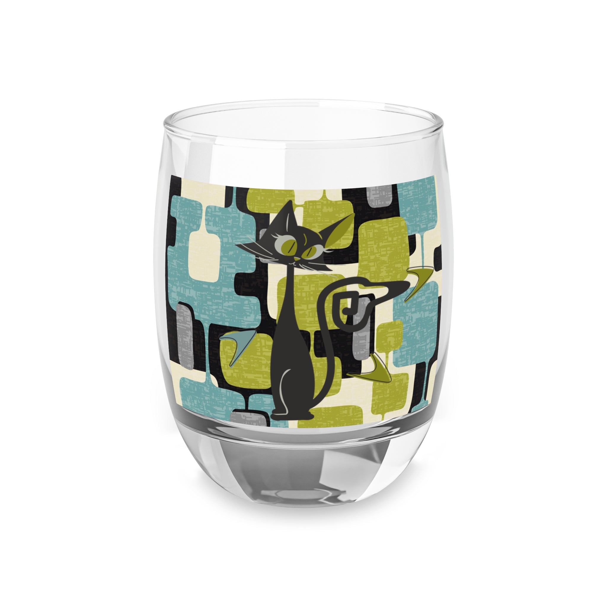 Atomic Cat Bar Glass, Mid Century Modern Barware With Geometric Designed 6 oz. Whiskey Glass