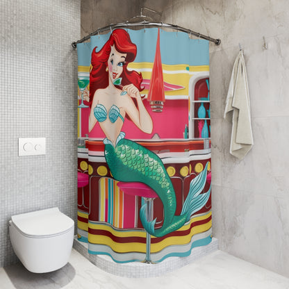 Retro Mermaid Shower Curtain - Fun Mid Mod Nautical Decor for Beach Lovers - Mid Century Modern Gal