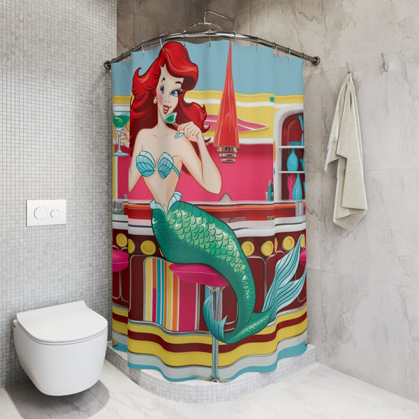 Retro Mermaid Shower Curtain - Fun Mid Mod Nautical Decor for Beach Lovers
