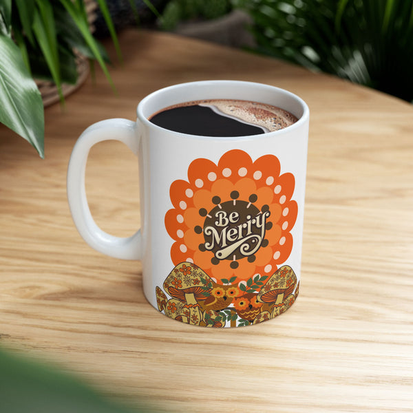 Sears Merry Mushroom, Be Merry 70s Flower Power Groovy Gal Whimsical Floral Ceramic Mug