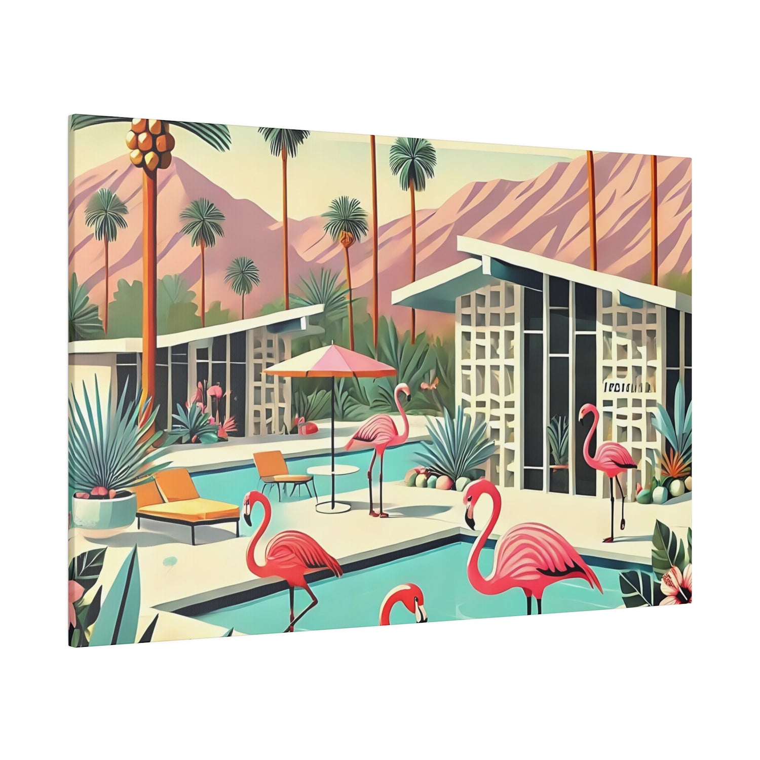 50s Mid Century Modern Wall Art, Palm Springs Flamingo Breeze Block MCM Art