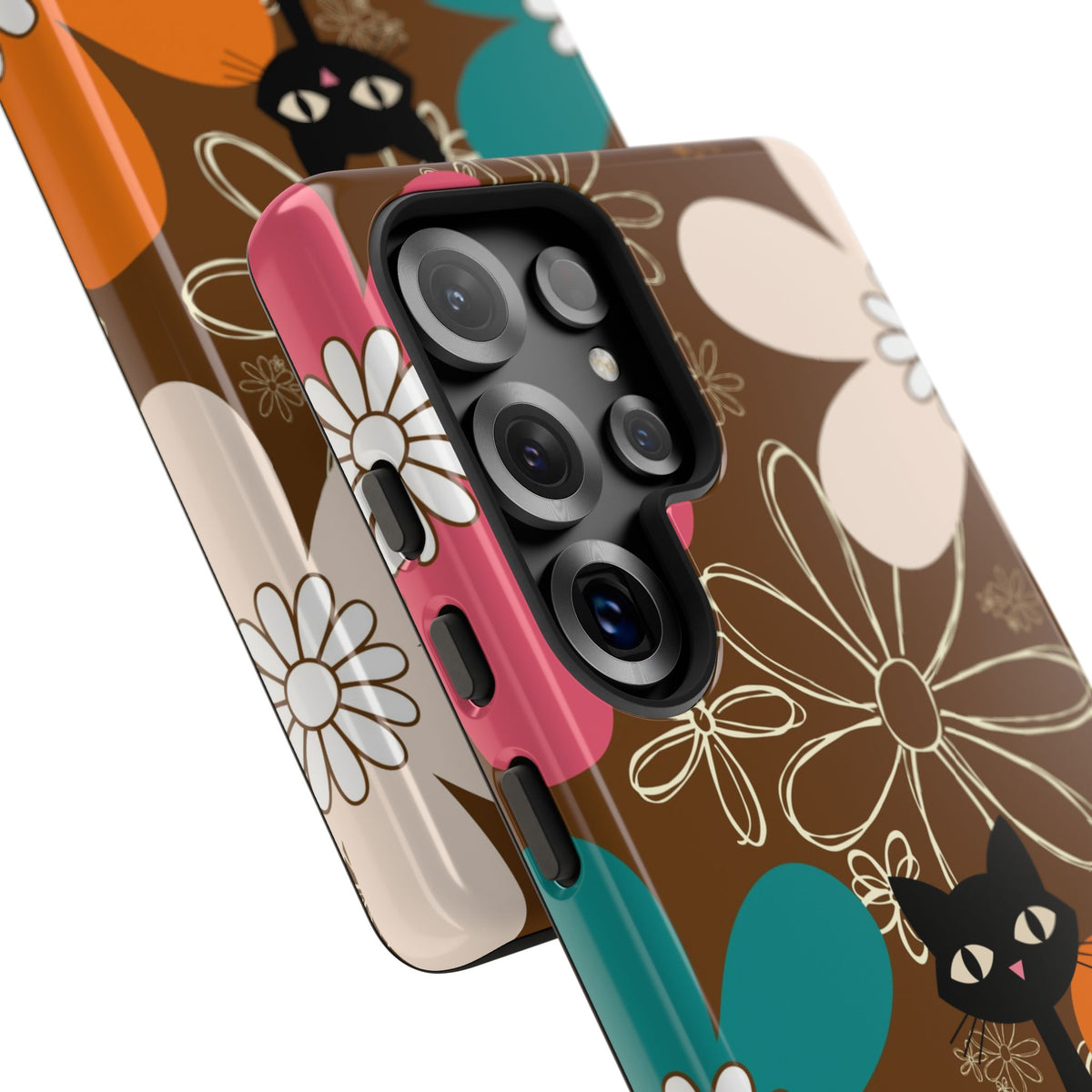 Atomic Cat Retro 70s Vibe Flower Power Tough Cases: Cute Floral and Cat Phone Case for Cat Lovers