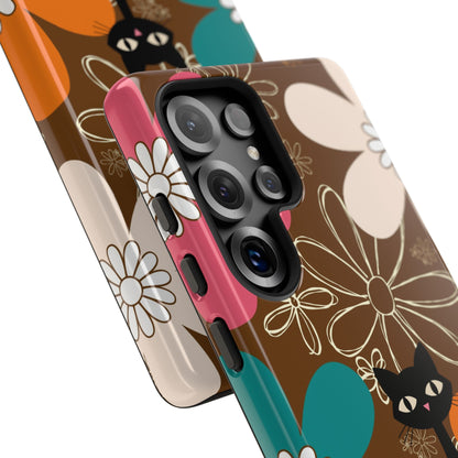 Atomic Cat Retro 70s Vibe Flower Power Tough Cases: Cute Floral and Cat Phone Case for Cat Lovers