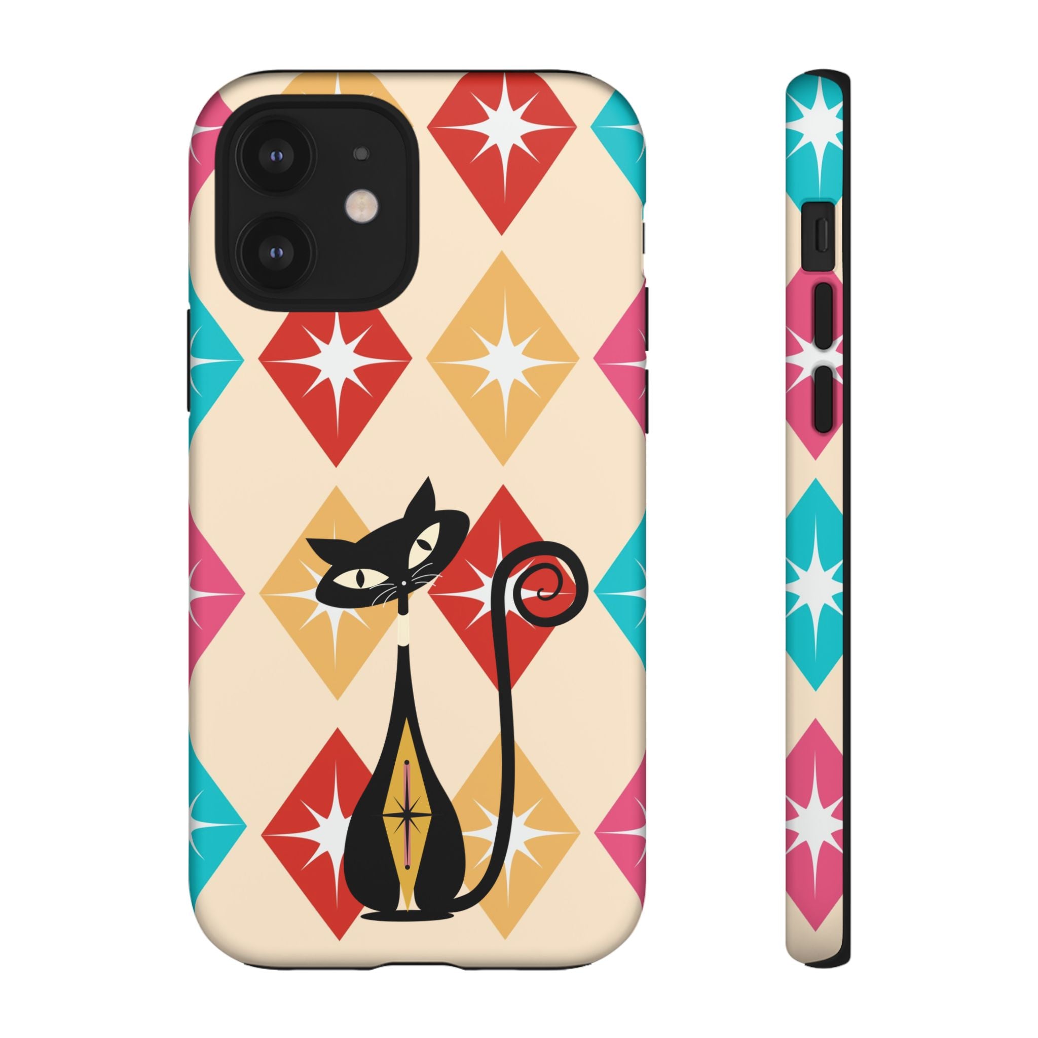 Mid Century Modern Atomic Cat, Atomic 50s Diamonds Retro Phone Tough Cases