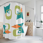 Mid Century Modern Geometric Shower Curtain, Orange, Green, Teal- Stylish Bathroom Decor - Mid Century Modern Gal