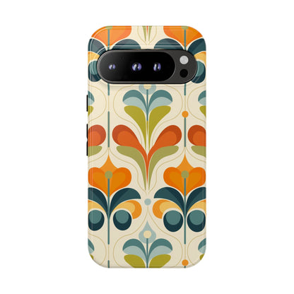 Mid Century Modern Scandinavian Floral, Orange Blue Green Tough Phone Case