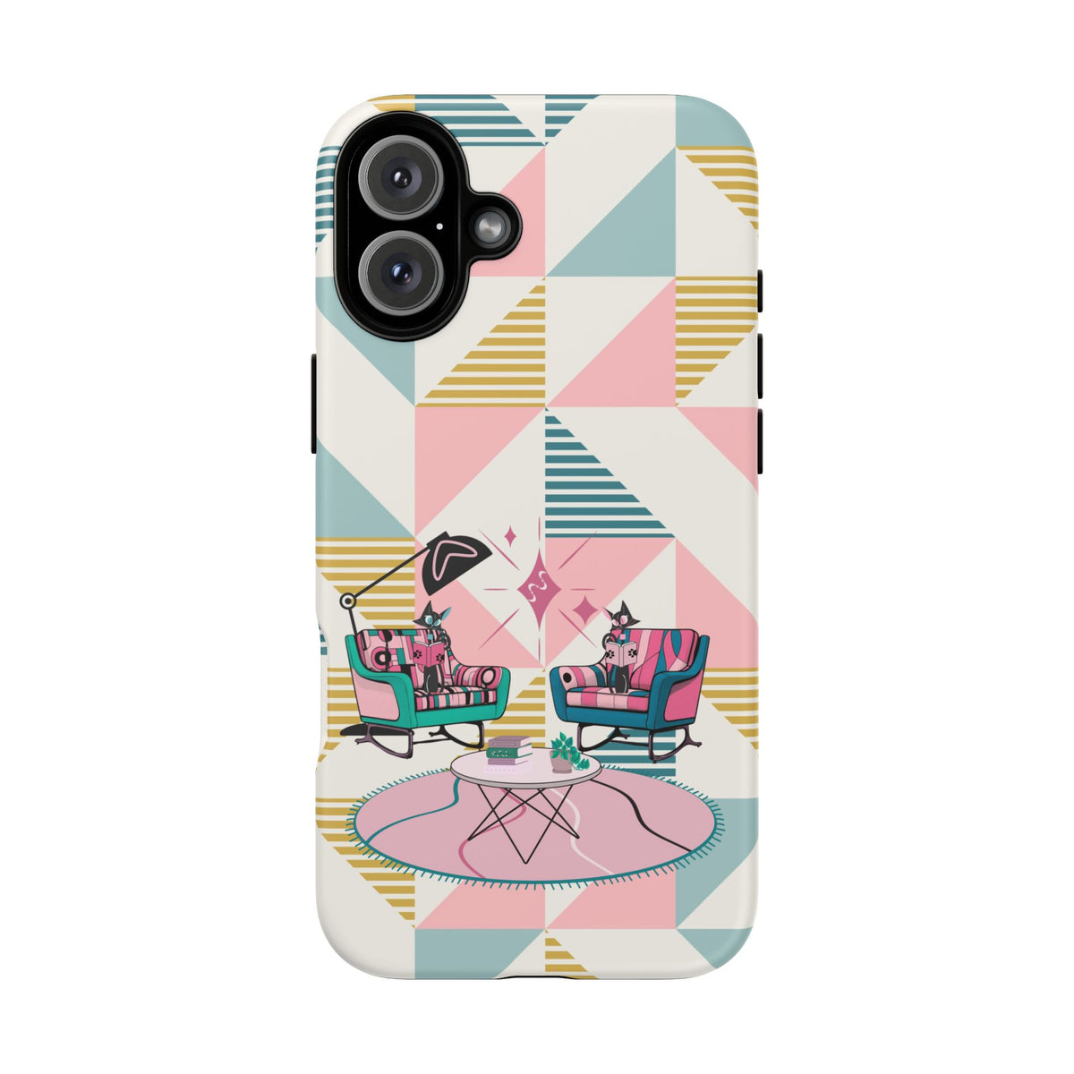Atomic Cats Reading, Book Talk, Book Lover, Retro Chic Phone Case with Retro Vibe - Cozy Living Room Design - Mid Century Modern Gal