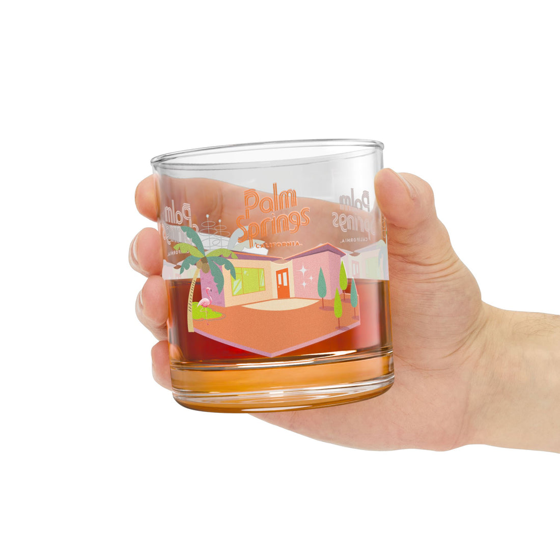 Palm Springs California Bourbon Lover Glass, Mid Mod Style - Mid Century Modern Gal