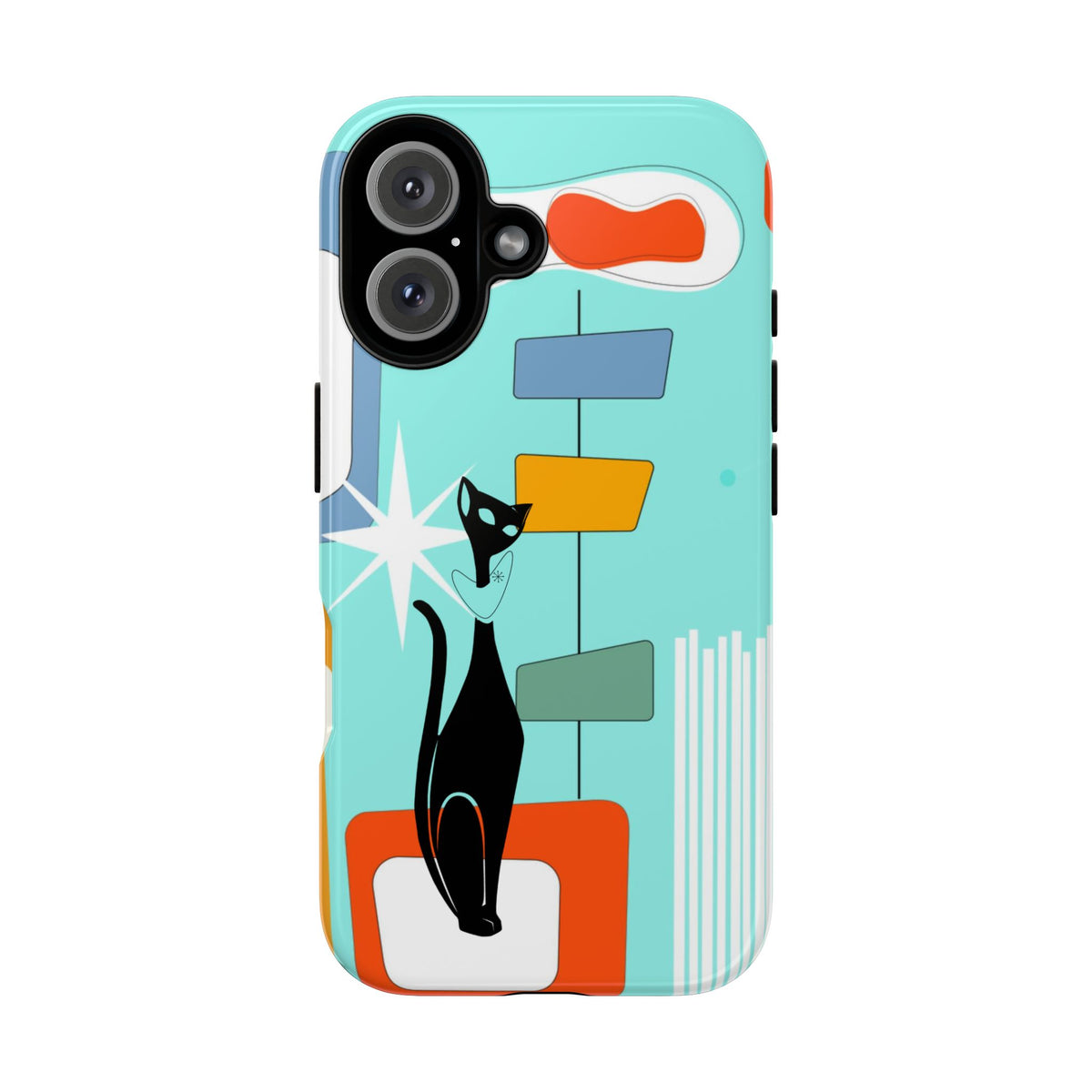 Atomic Cat, Mid Mod Aqua Blue, Geometric, Samsung, Google Pixel, Apple iPhone Tough Cases