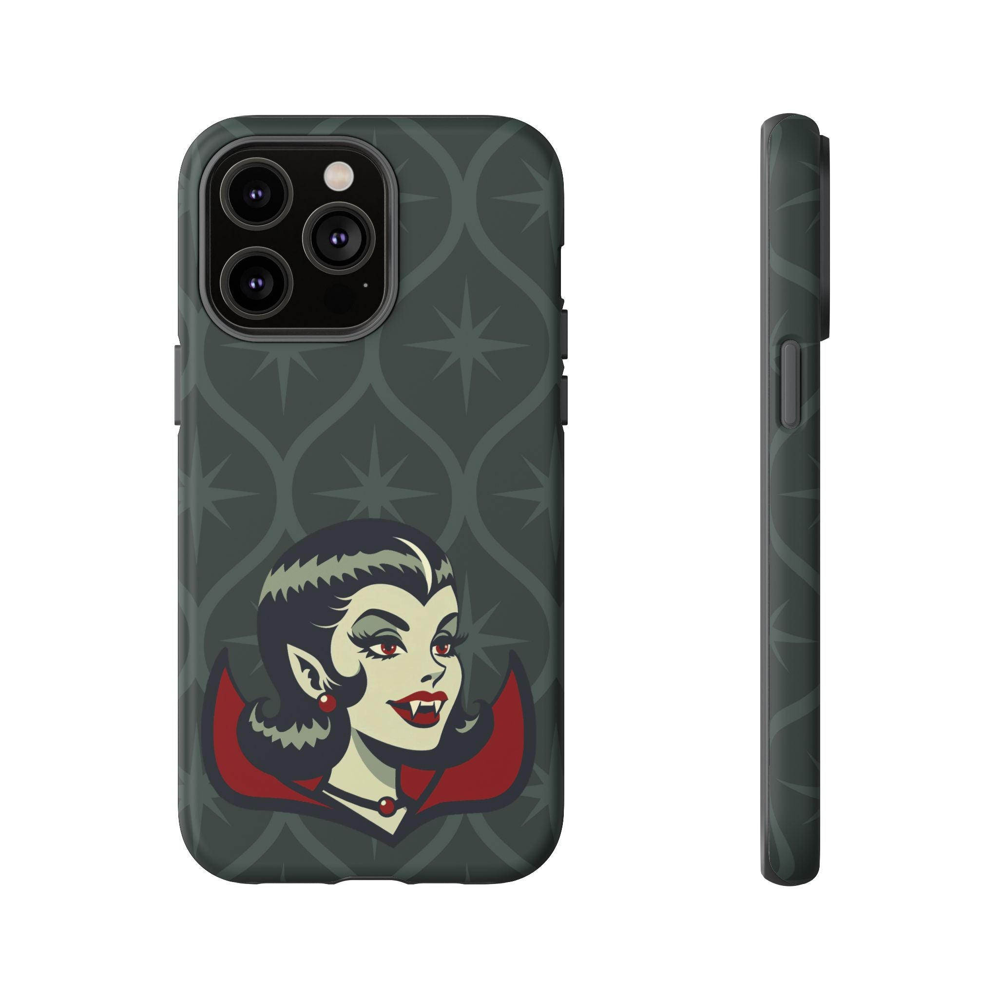 Vampire Dracula Girl Halloween Goth Horror Buff MCM Green Tough Phone Case - Mid Century Modern Gal