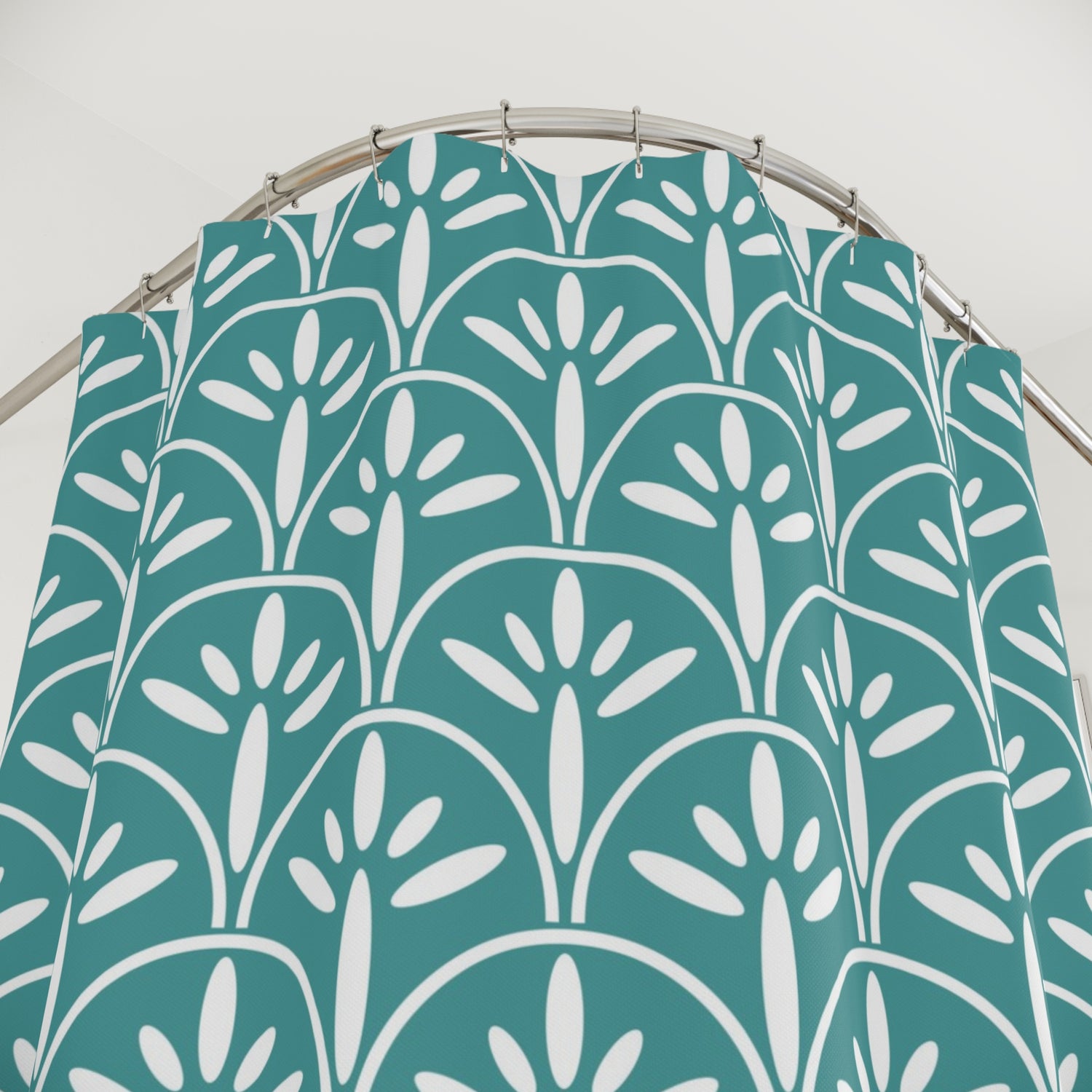 Art Deco Blue Elegant Botanical Shower Curtain – Stylish Home Decor for Relaxing Bathrooms - Mid Century Modern Gal